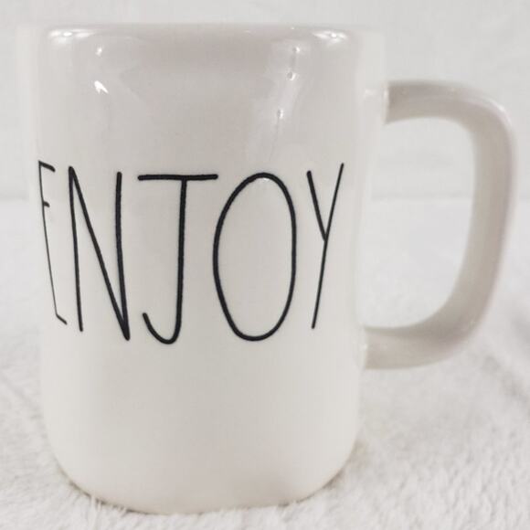 Rae Dunn ENJOY Coffee Mug Glossy White Black Lettering Oversized NWOT - Picture 2 of 5